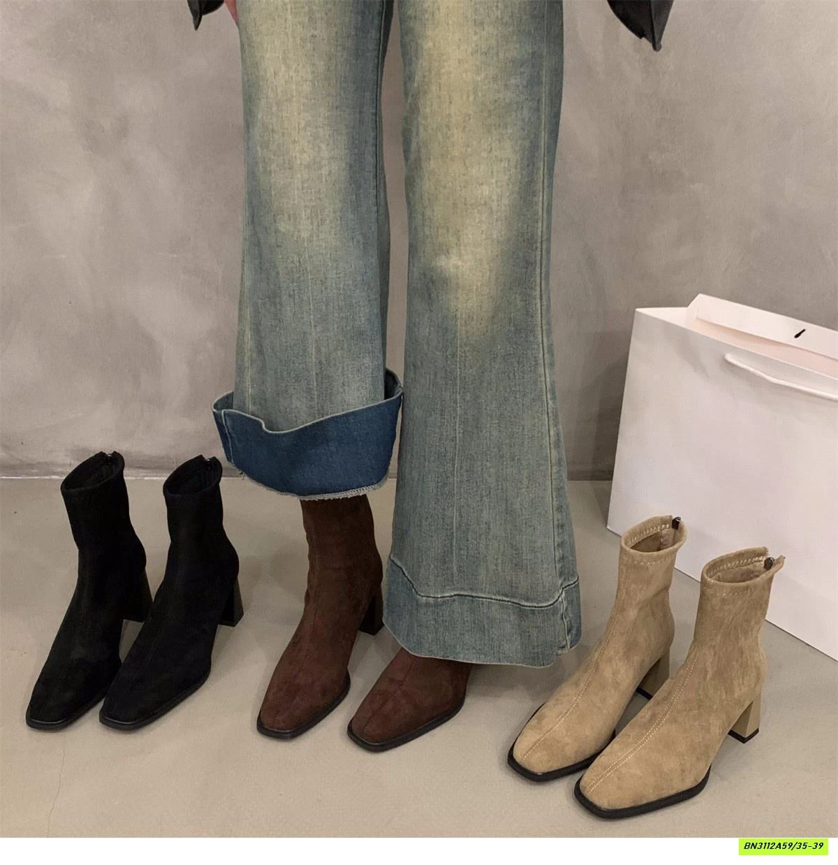 BOOT NHUNG CỔ THẤP MŨI VUÔNG