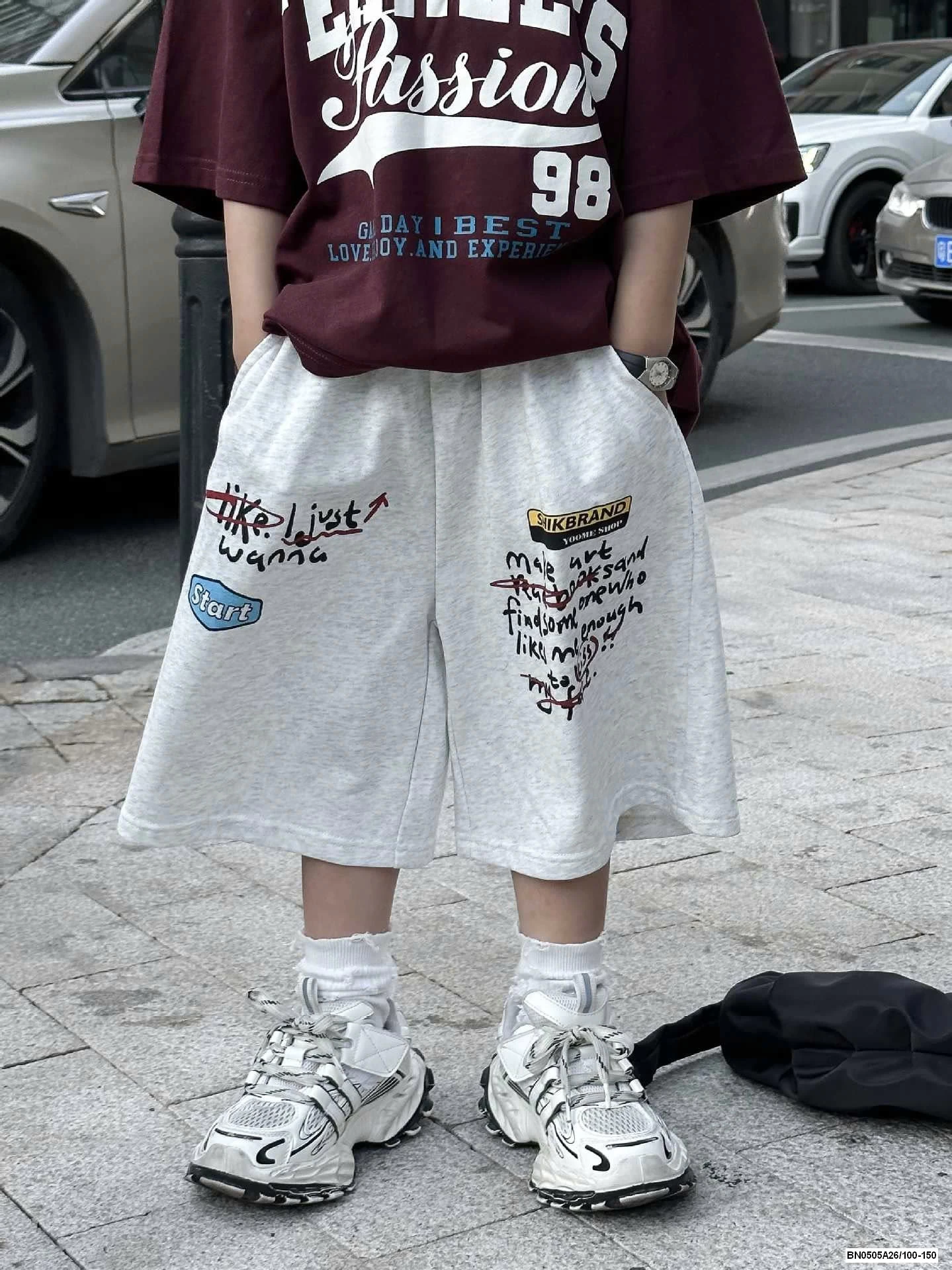 ÁO TÍM IN CHỮ MIX SHORT GHI