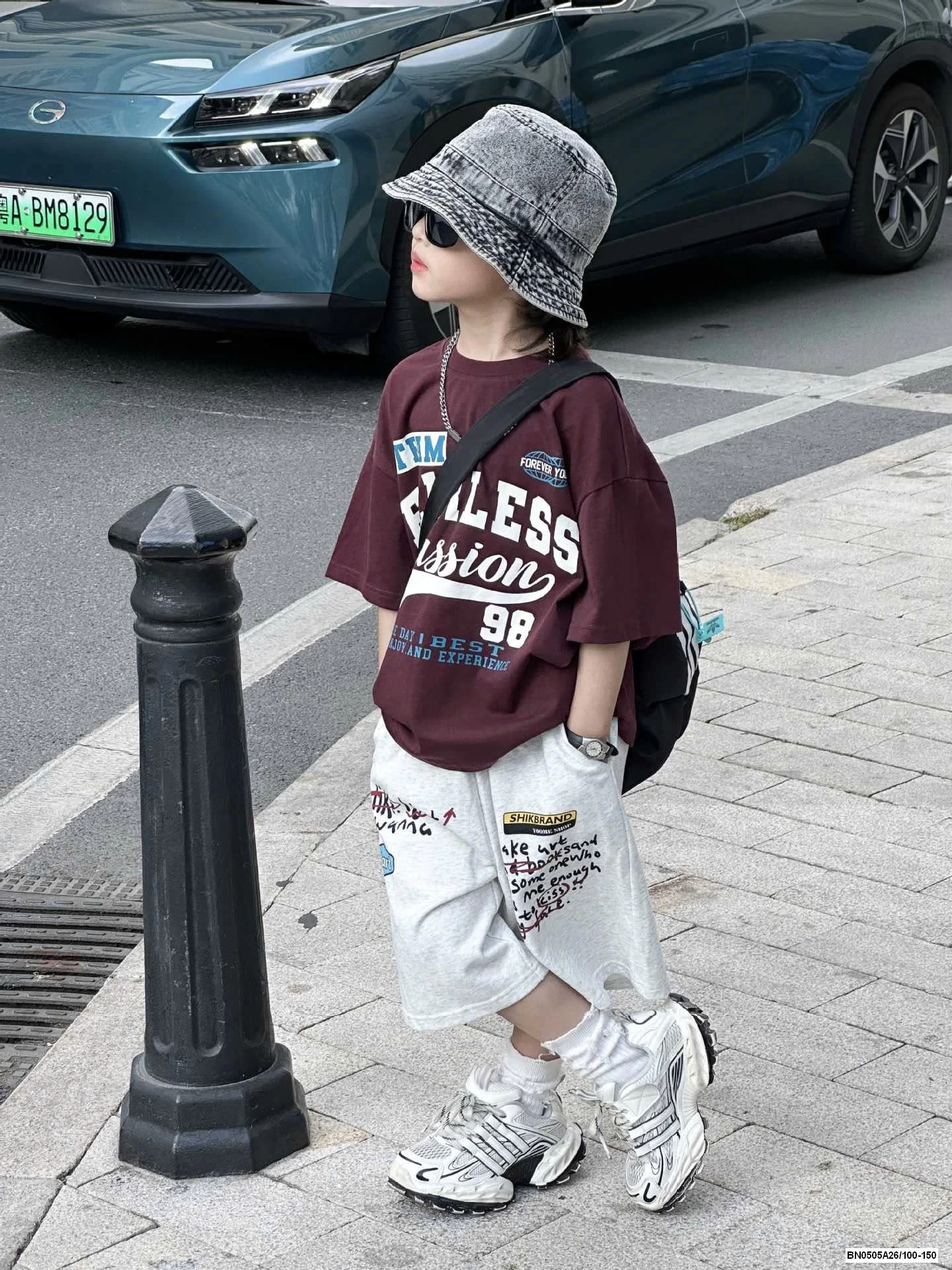 ÁO TÍM IN CHỮ MIX SHORT GHI