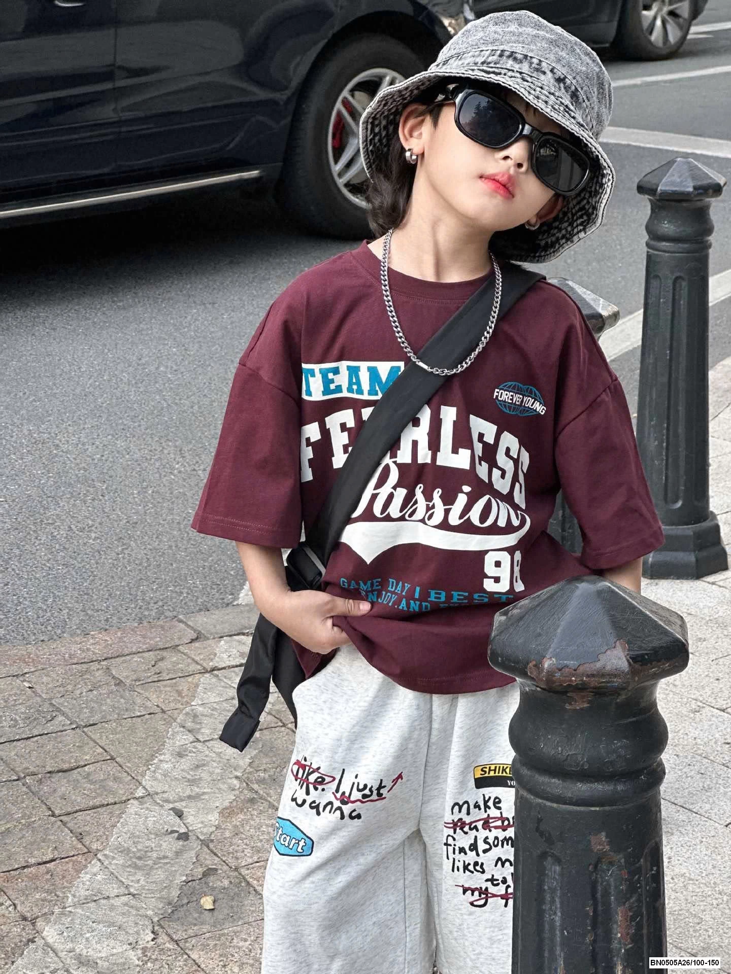 ÁO TÍM IN CHỮ MIX SHORT GHI