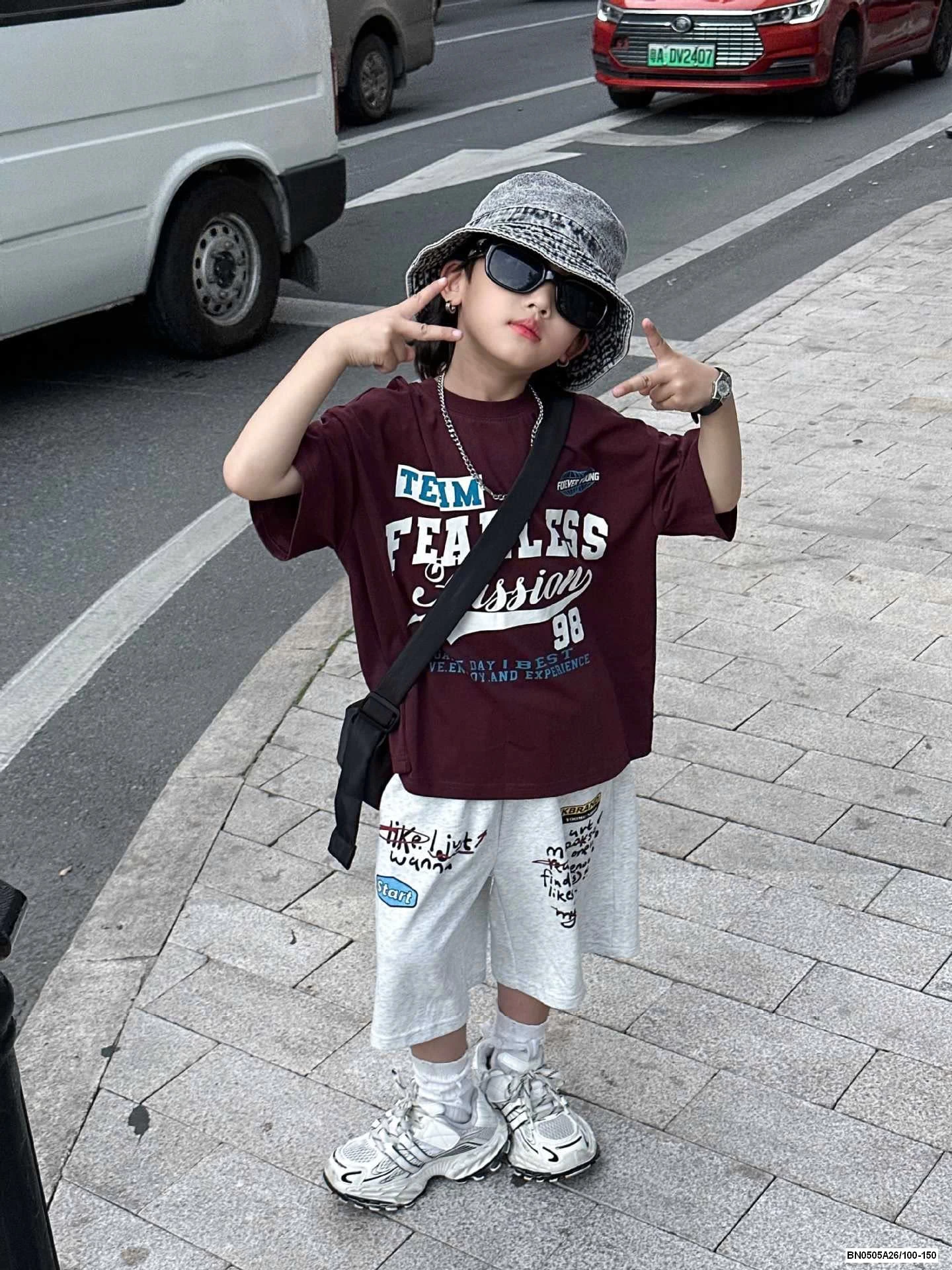 ÁO TÍM IN CHỮ MIX SHORT GHI