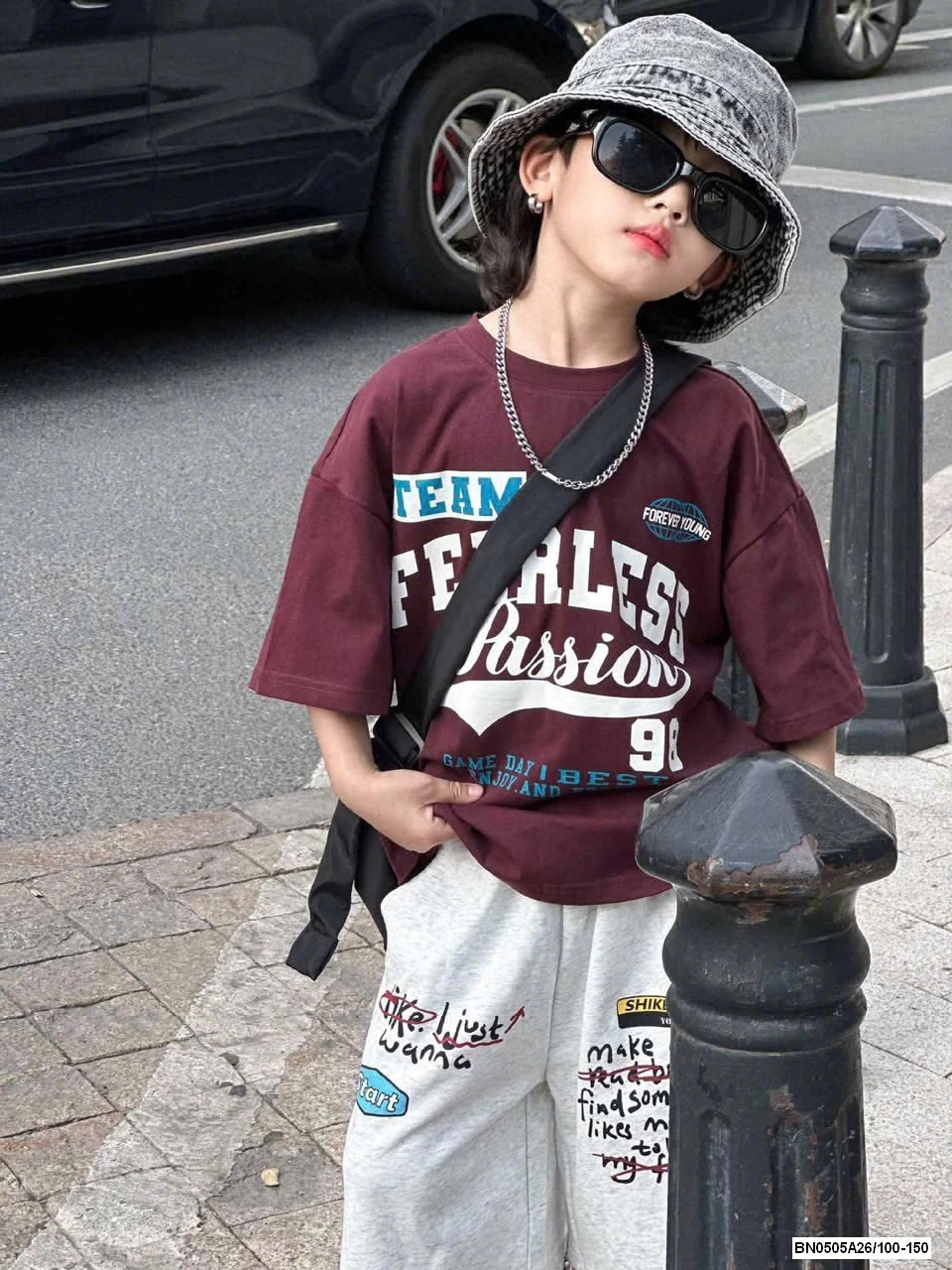 ÁO TÍM IN CHỮ MIX SHORT GHI