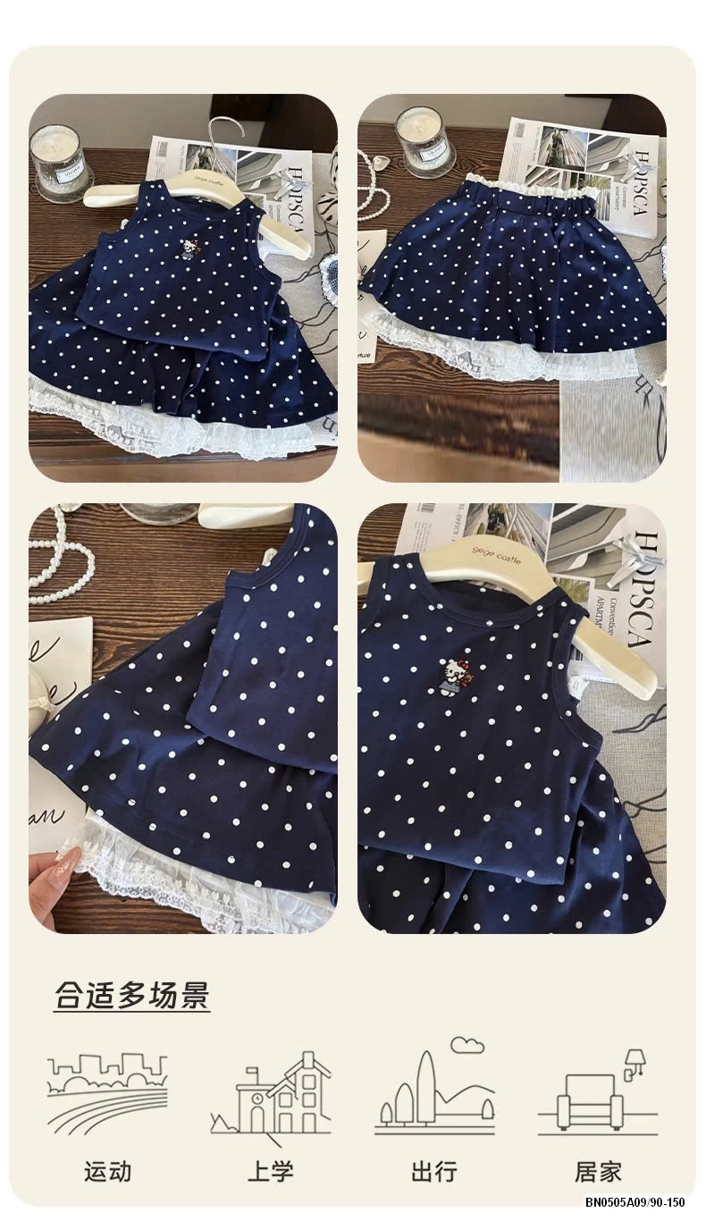 SÉT VÁY CHẤM BI VIỀN REN