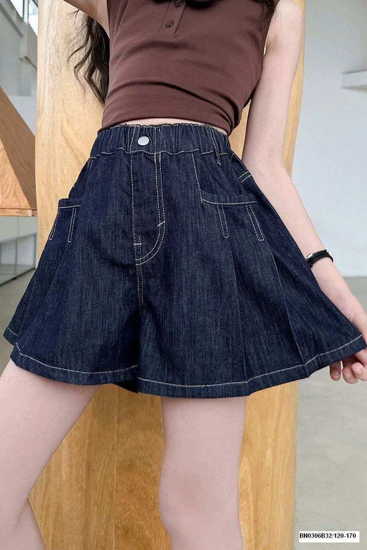 QUẦN SHORT JEAN DÁNG VÁY XẾP LY