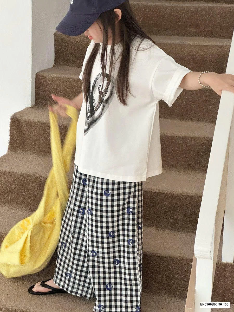 SÉT ÁO THUN TRÁI TIM MIX QUẦN SUÔNG CARO