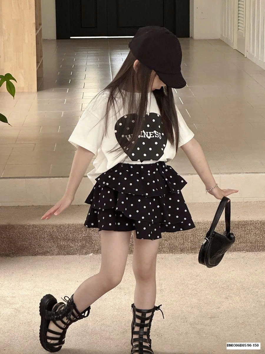 SÉT ÁO THUN TRÁI TIM MIX CV CHẤM BI