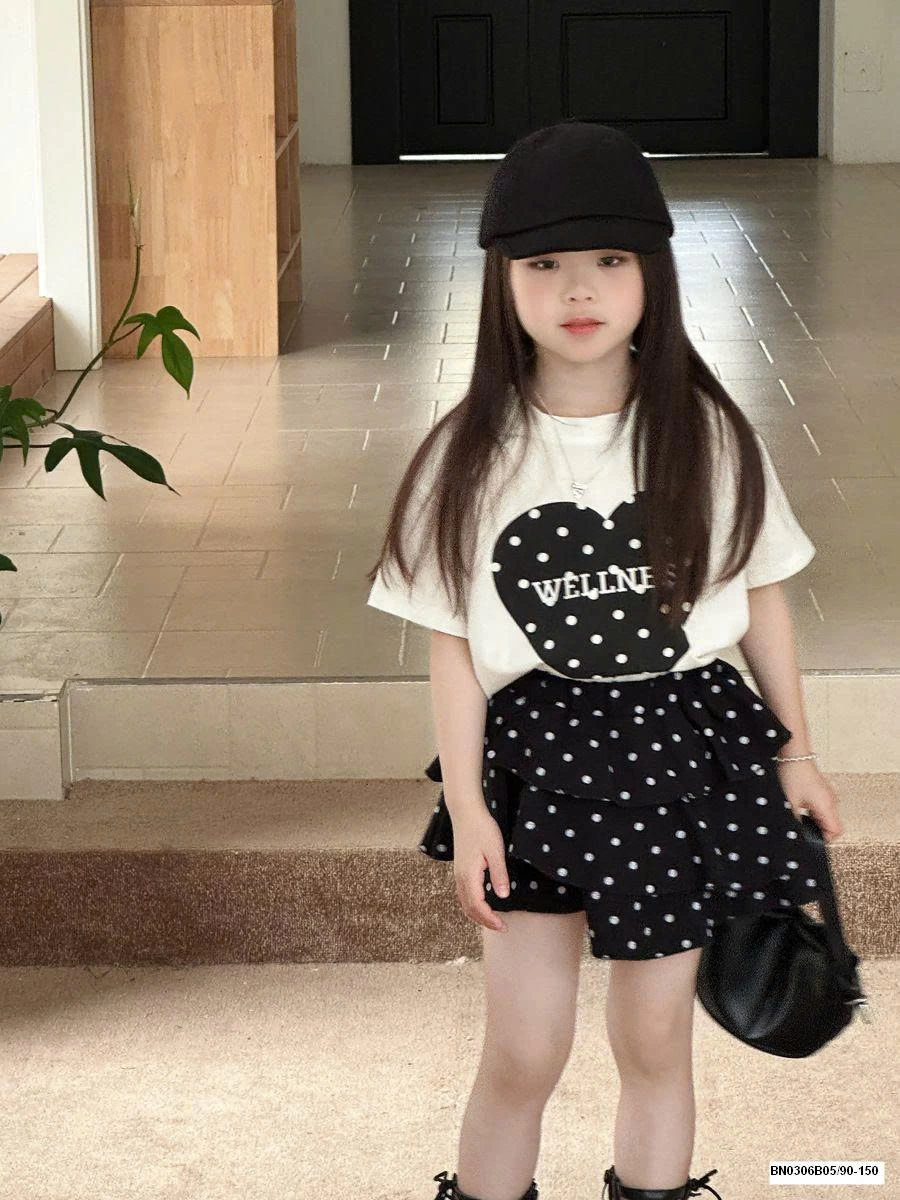 SÉT ÁO THUN TRÁI TIM MIX CV CHẤM BI