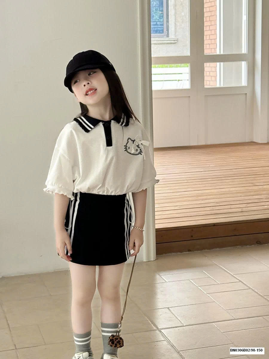 CROPTOP KITTY TAY LỠ CỔ POLO