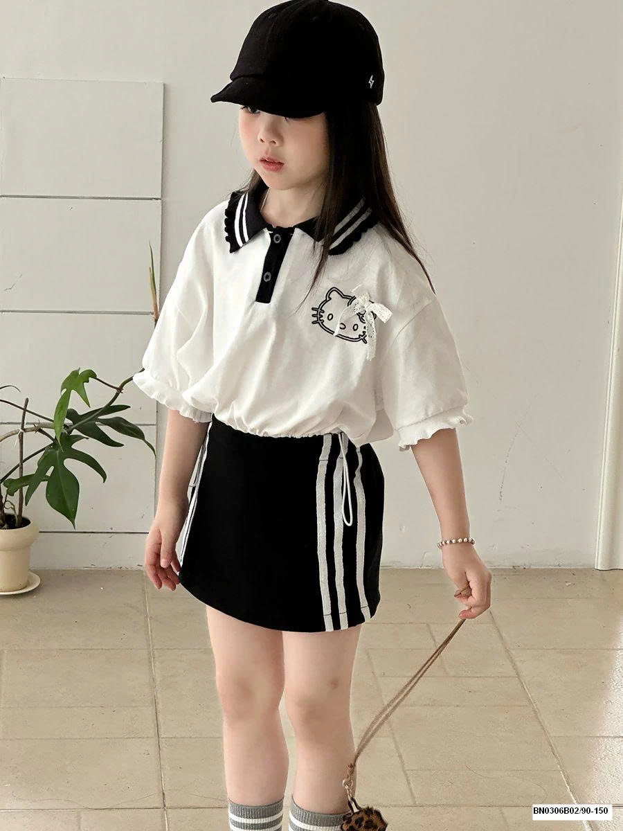 CROPTOP KITTY TAY LỠ CỔ POLO