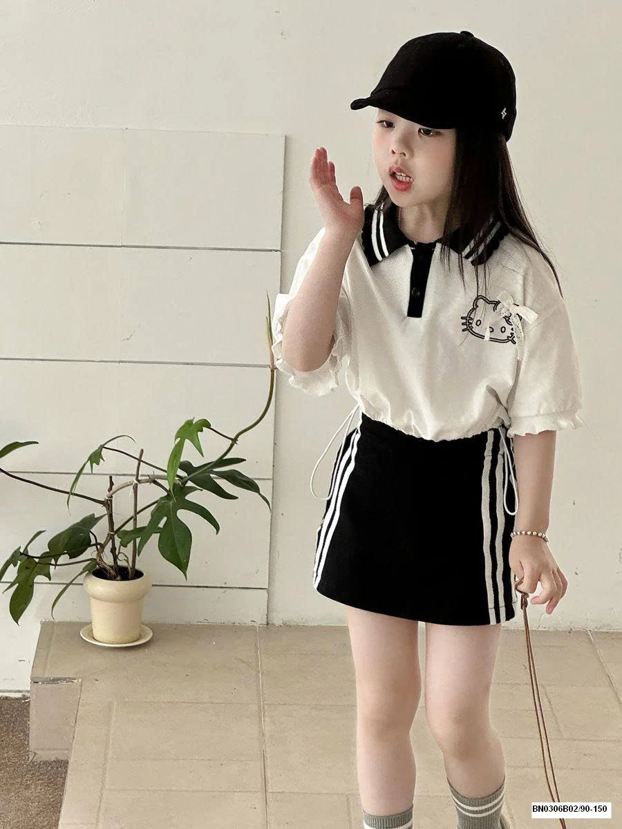 CROPTOP KITTY TAY LỠ CỔ POLO