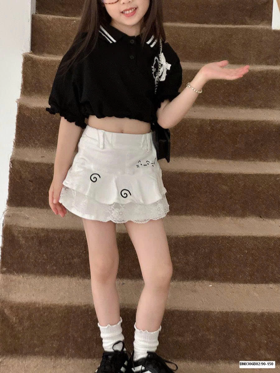 CROPTOP KITTY TAY LỠ CỔ POLO