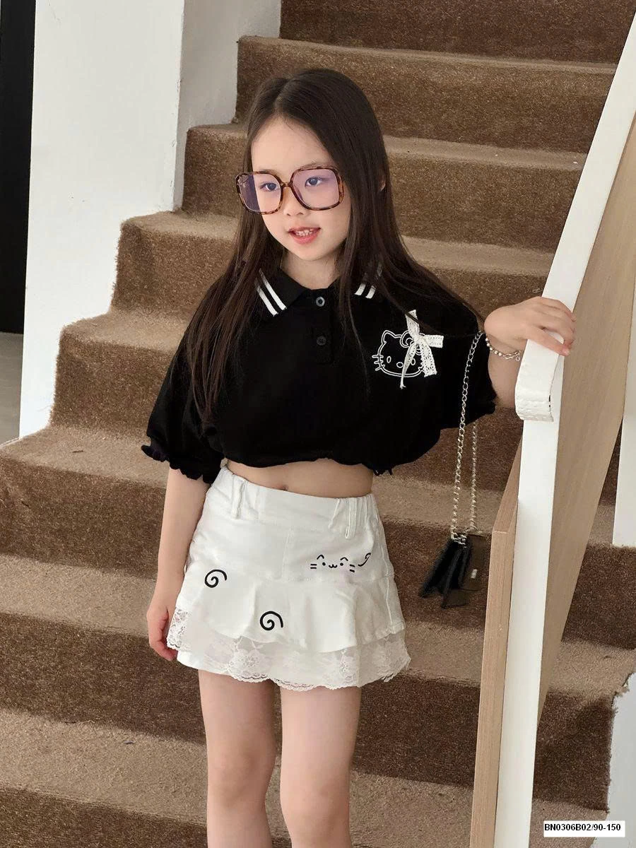 CROPTOP KITTY TAY LỠ CỔ POLO