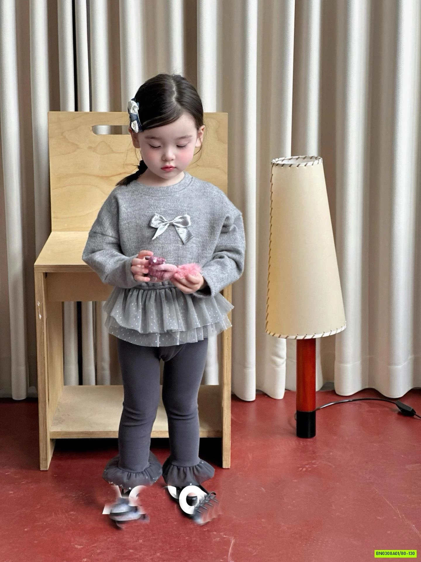 ÁO NỈ XÁM PHỐI REN BÁNH BÈO