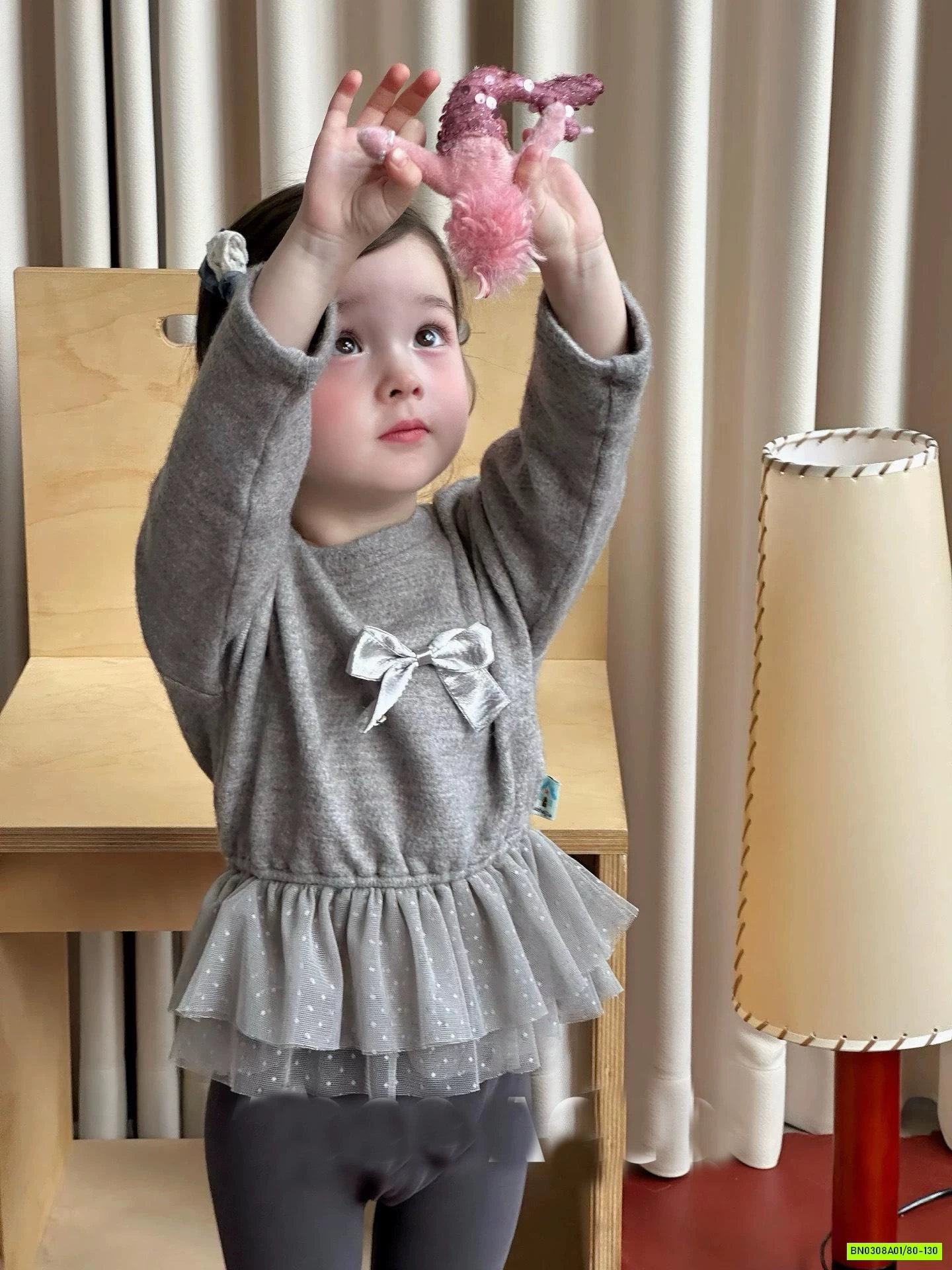 ÁO NỈ XÁM PHỐI REN BÁNH BÈO