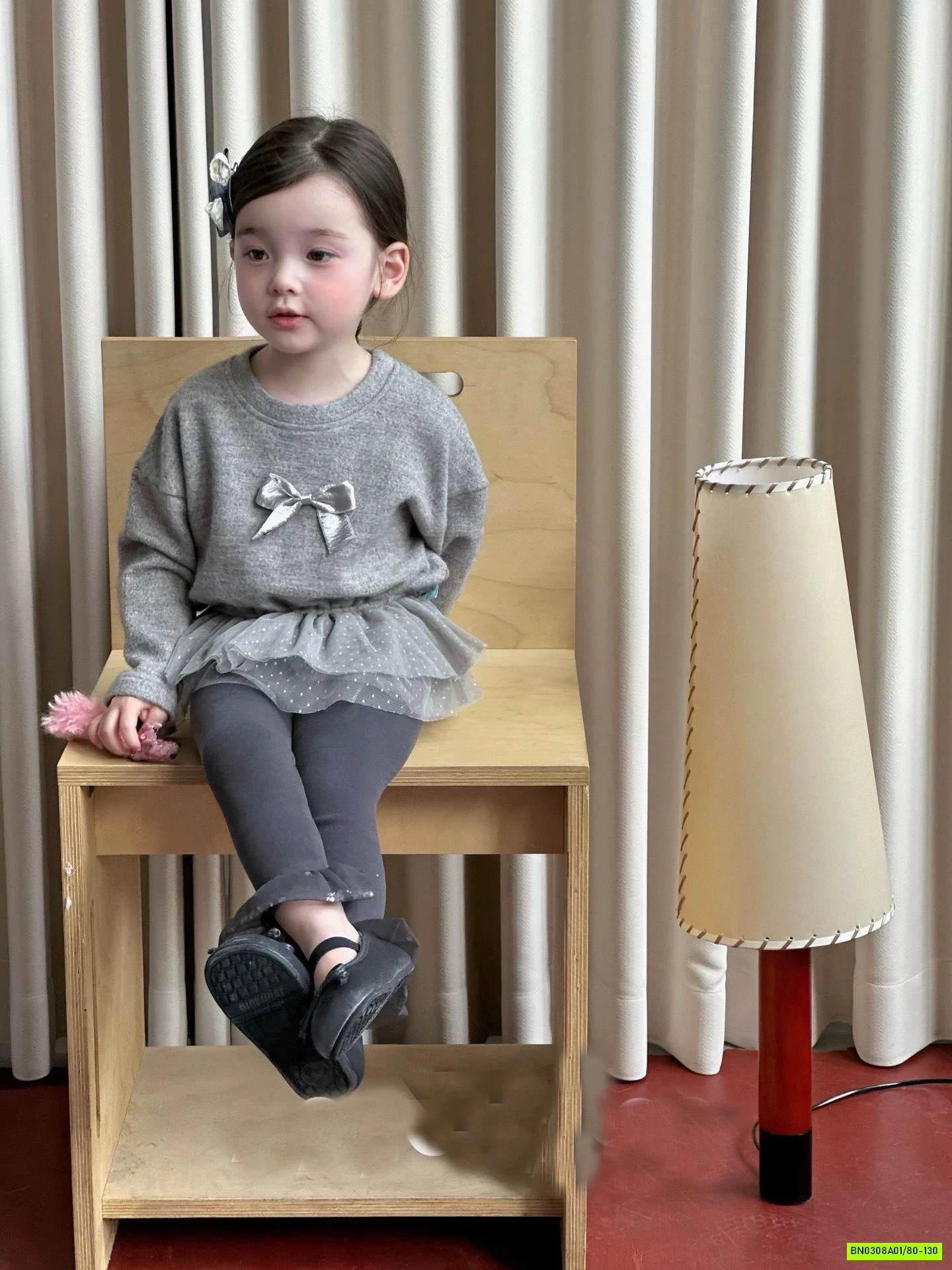 ÁO NỈ XÁM PHỐI REN BÁNH BÈO