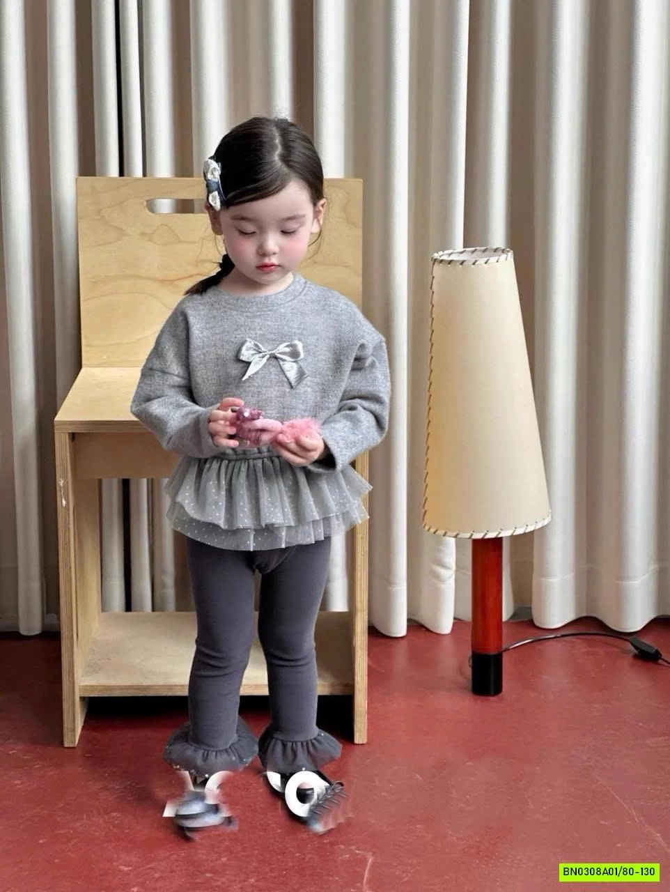 ÁO NỈ XÁM PHỐI REN BÁNH BÈO