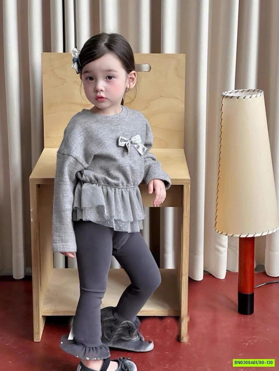 ÁO NỈ XÁM PHỐI REN BÁNH BÈO