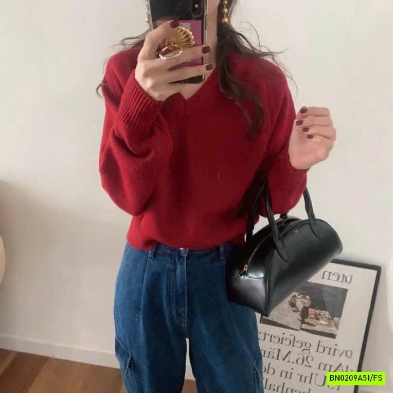 ÁO LEN DỆT KIM CỔ TIM CHO NỮ