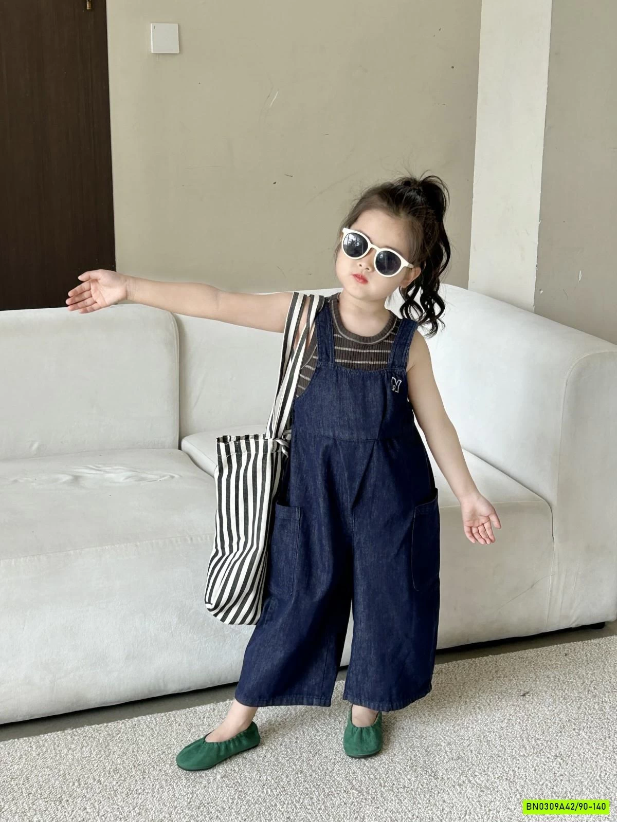 QUẦN YẾM DENIM MIX ÁO KẺ