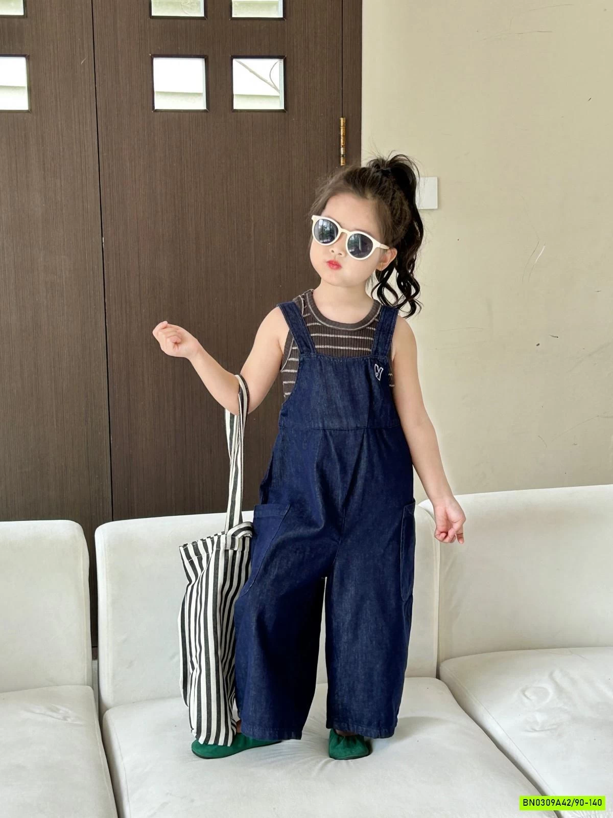 QUẦN YẾM DENIM MIX ÁO KẺ