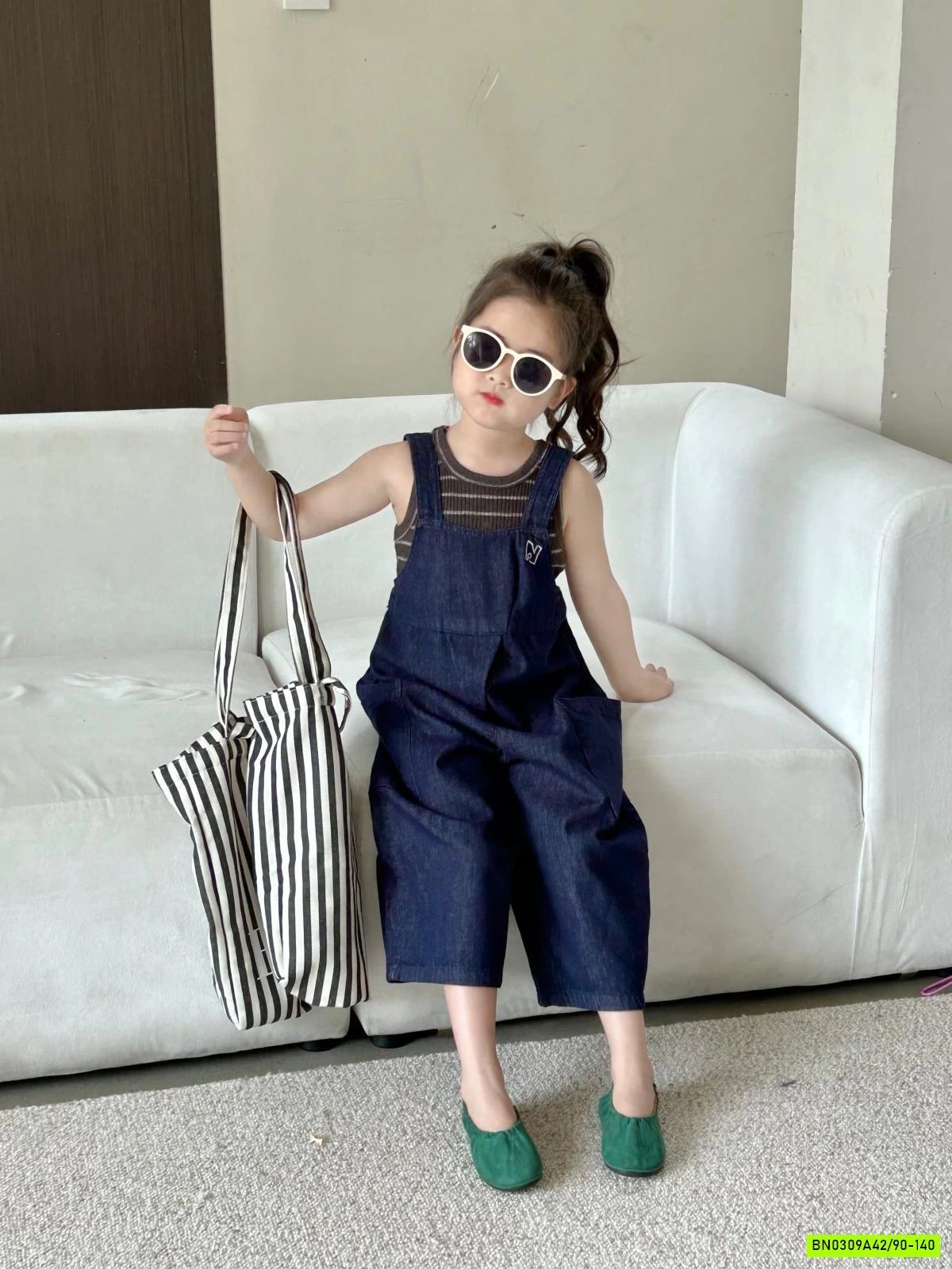 QUẦN YẾM DENIM MIX ÁO KẺ