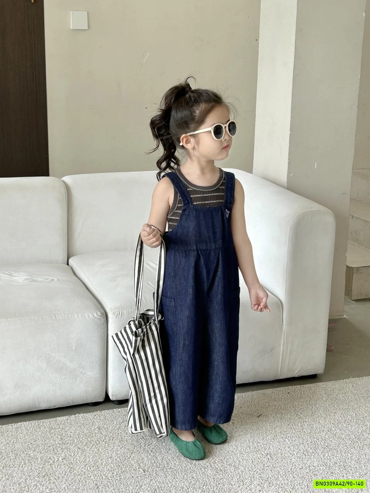 QUẦN YẾM DENIM MIX ÁO KẺ