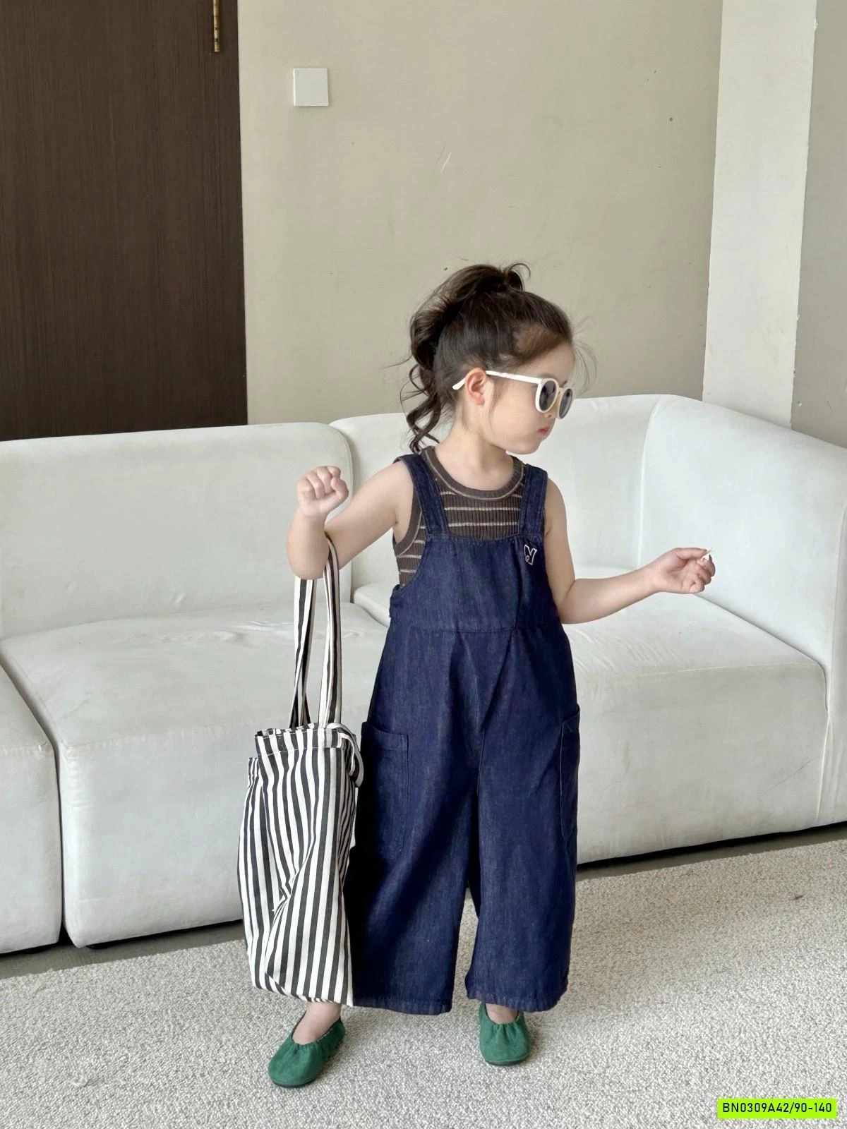 QUẦN YẾM DENIM MIX ÁO KẺ