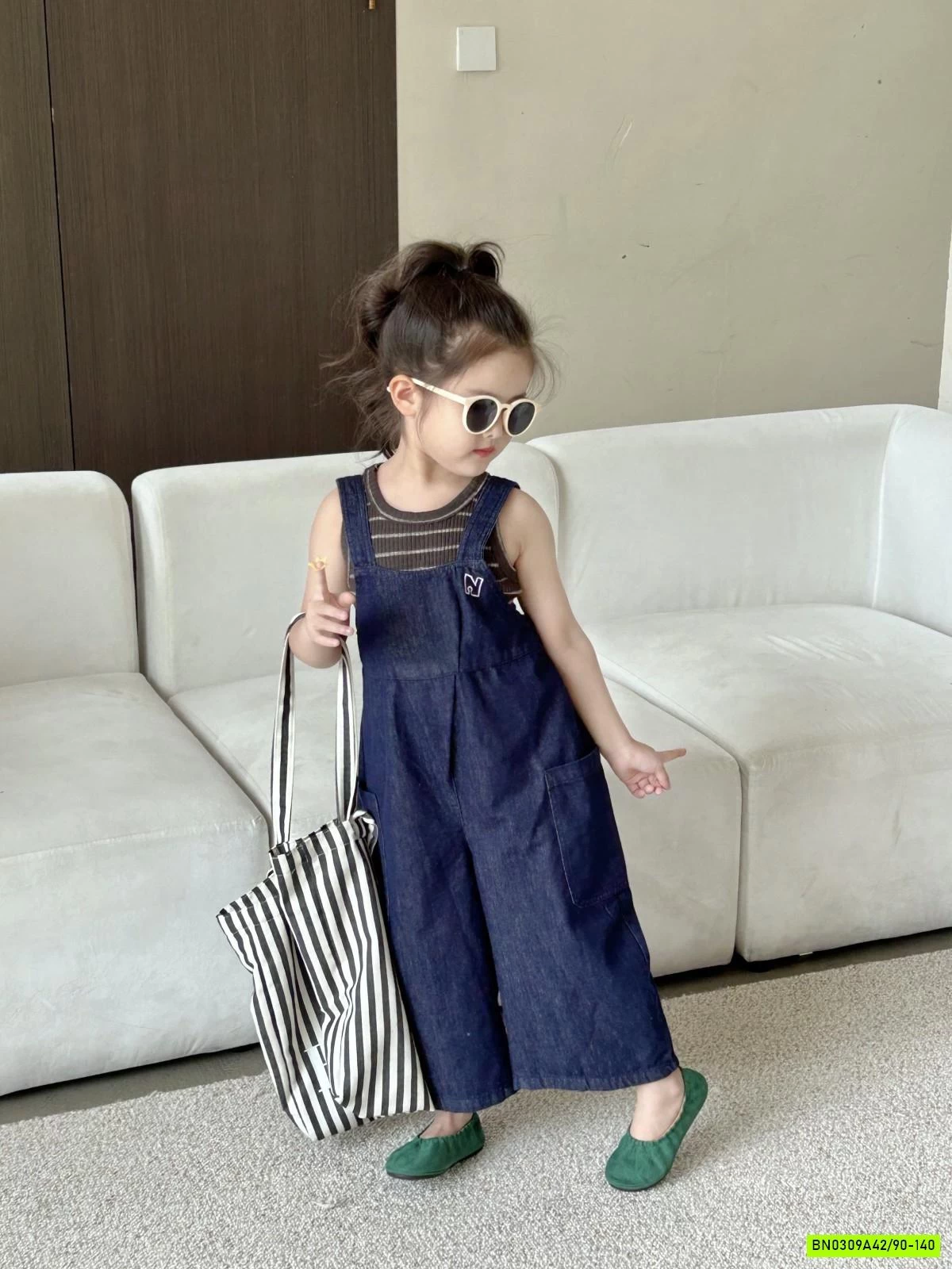 QUẦN YẾM DENIM MIX ÁO KẺ