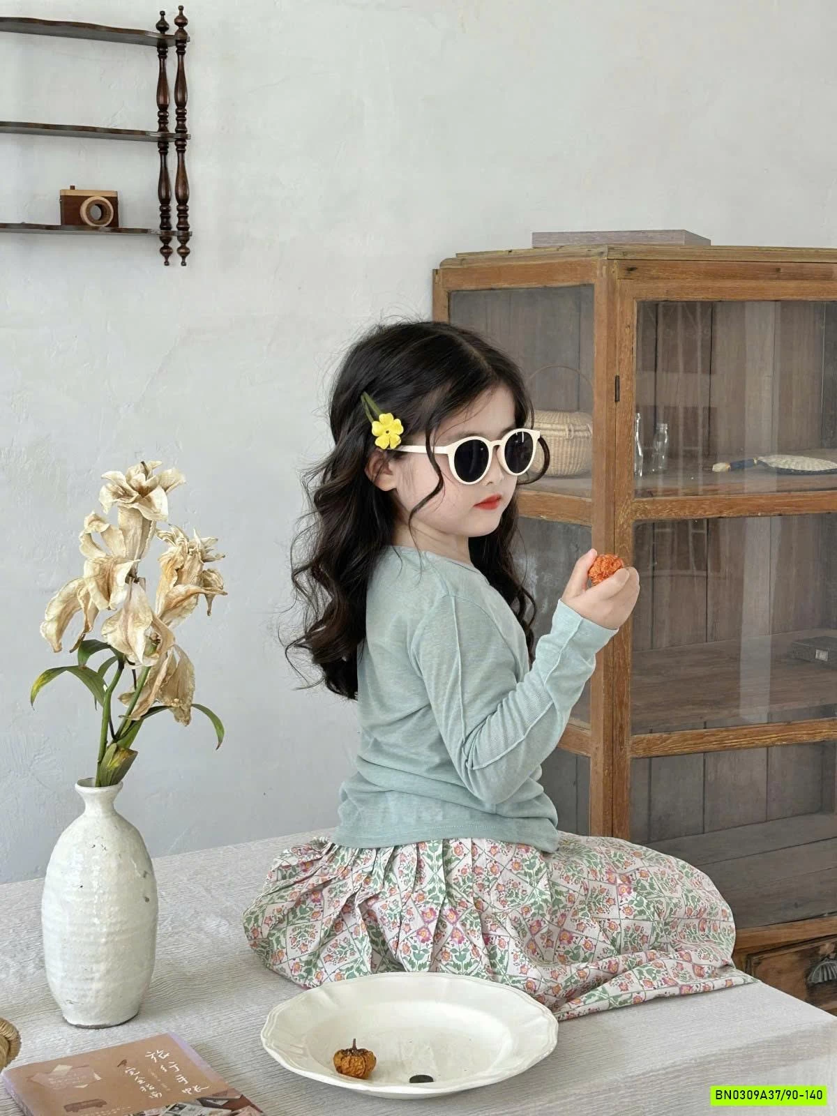 SÉT ÁO XANH DỆT MIX CHÂN VÁY HOA NHÍ