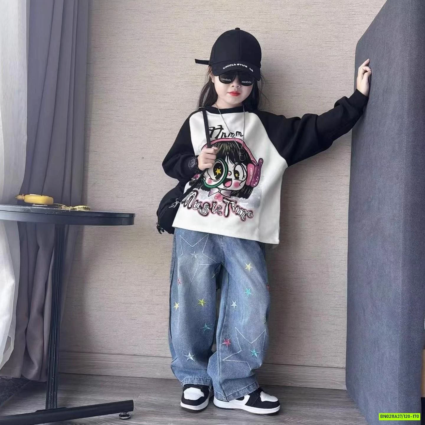 SÉT ÁO NỈ CÔ GÁI MIX JEANS NGÔI SAO