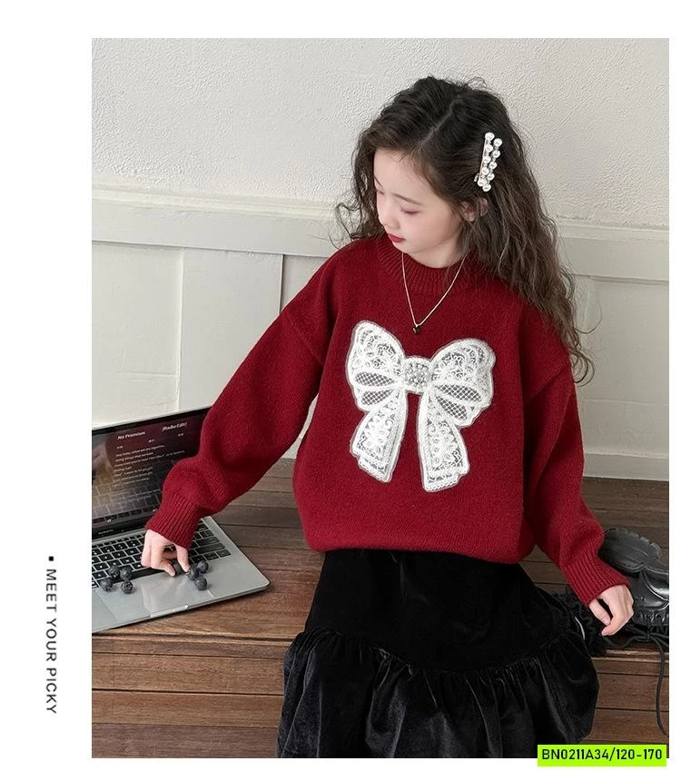 ÁO LEN ĐỎ NƠ TRẮNG SZ ĐẠI