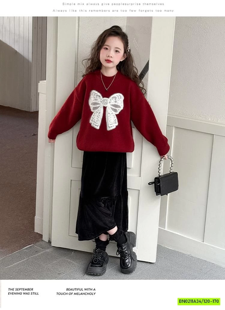 ÁO LEN ĐỎ NƠ TRẮNG SZ ĐẠI