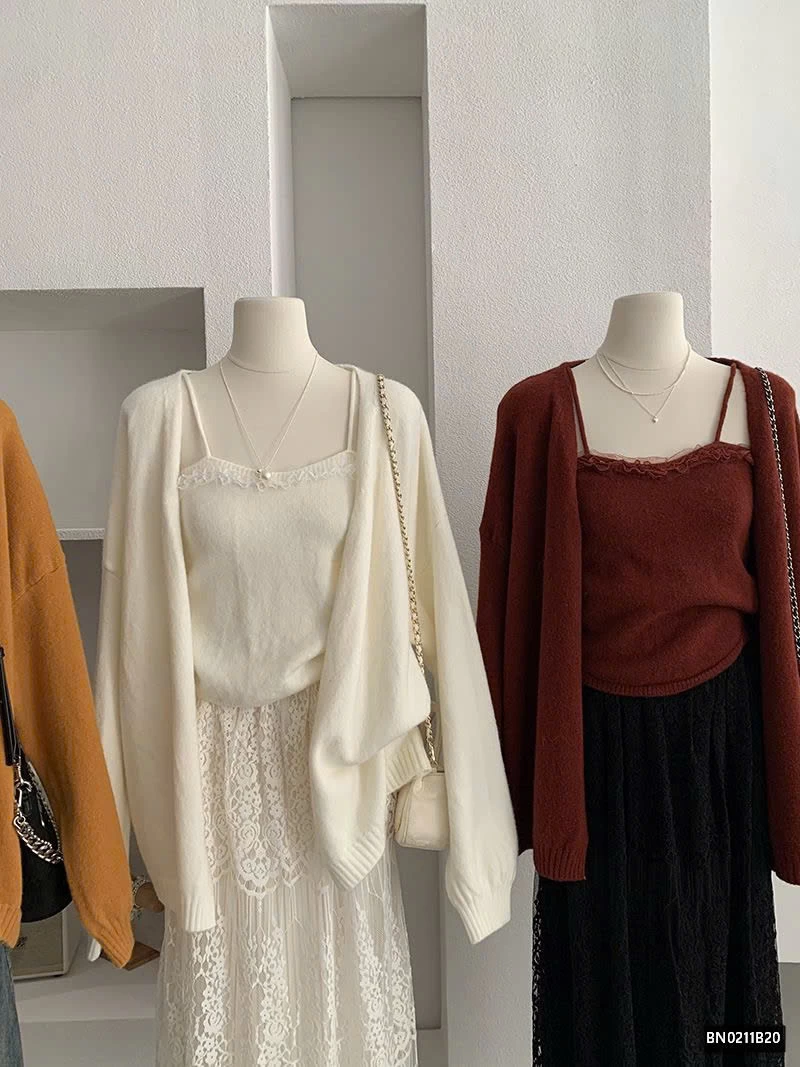 SET ÁO 2 DÂY MIX CARDIGAN LEN CHO NỮ