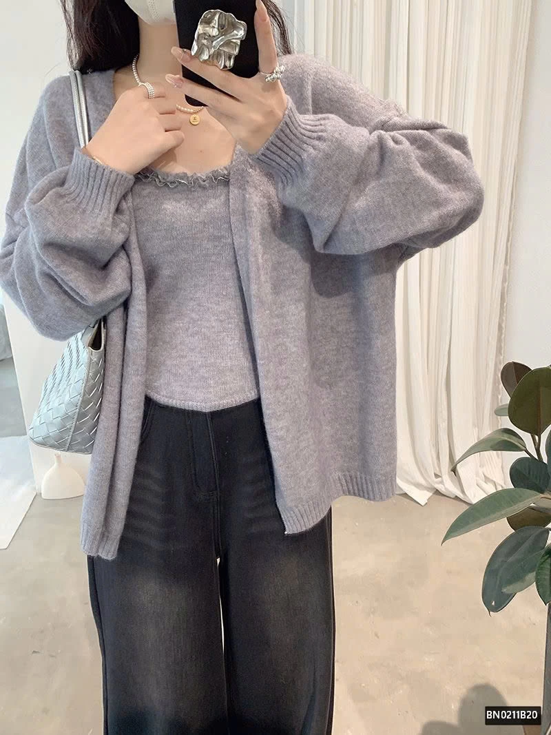 SET ÁO 2 DÂY MIX CARDIGAN LEN CHO NỮ
