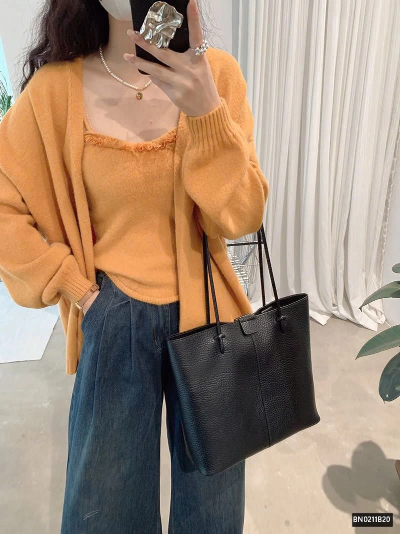 SET ÁO 2 DÂY MIX CARDIGAN LEN CHO NỮ