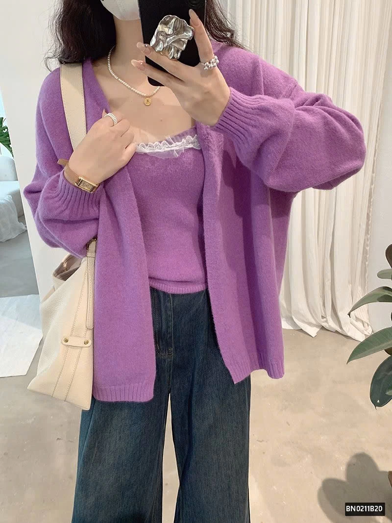SET ÁO 2 DÂY MIX CARDIGAN LEN CHO NỮ