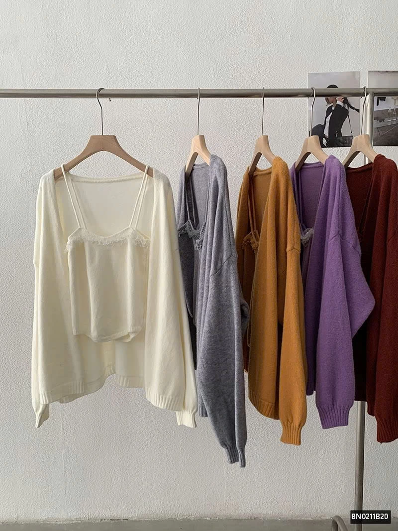SET ÁO 2 DÂY MIX CARDIGAN LEN CHO NỮ