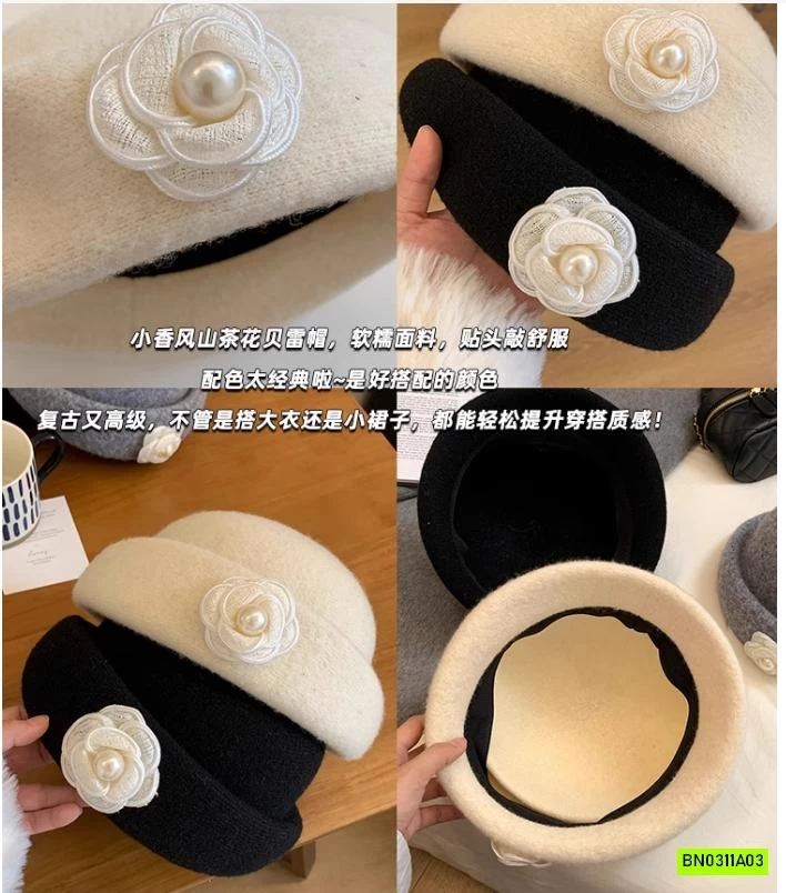 Mũ dạ hoa trà kiểu Pháp