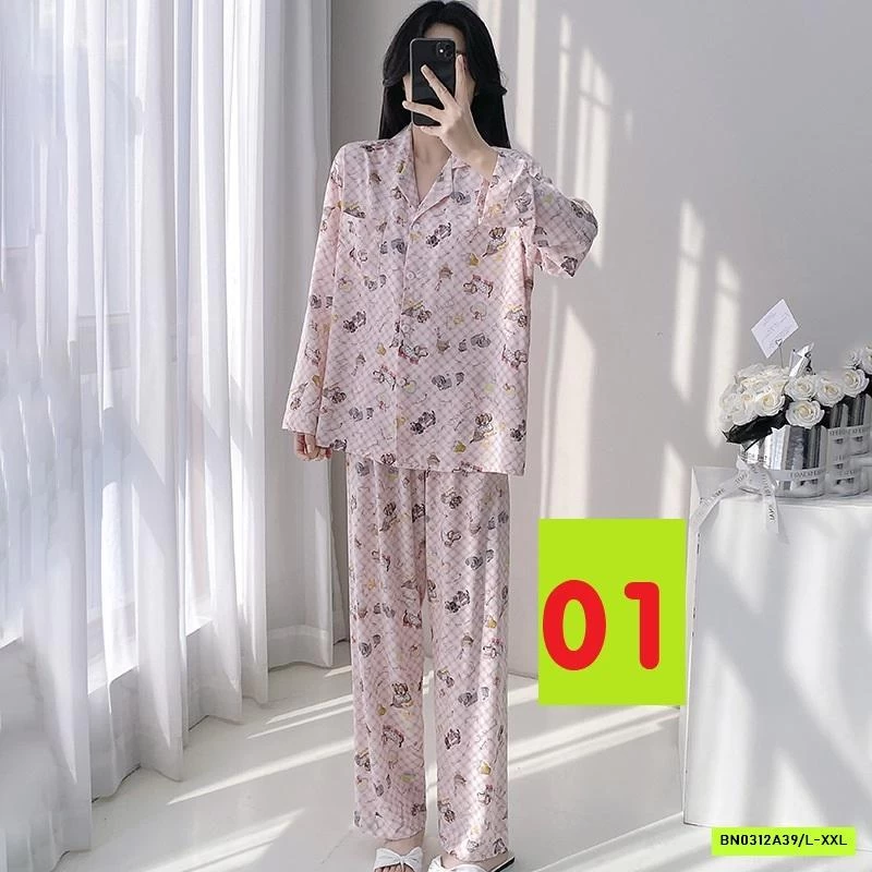 PIZAMA LANH LỤA HỌA TIẾT DÀI TAY