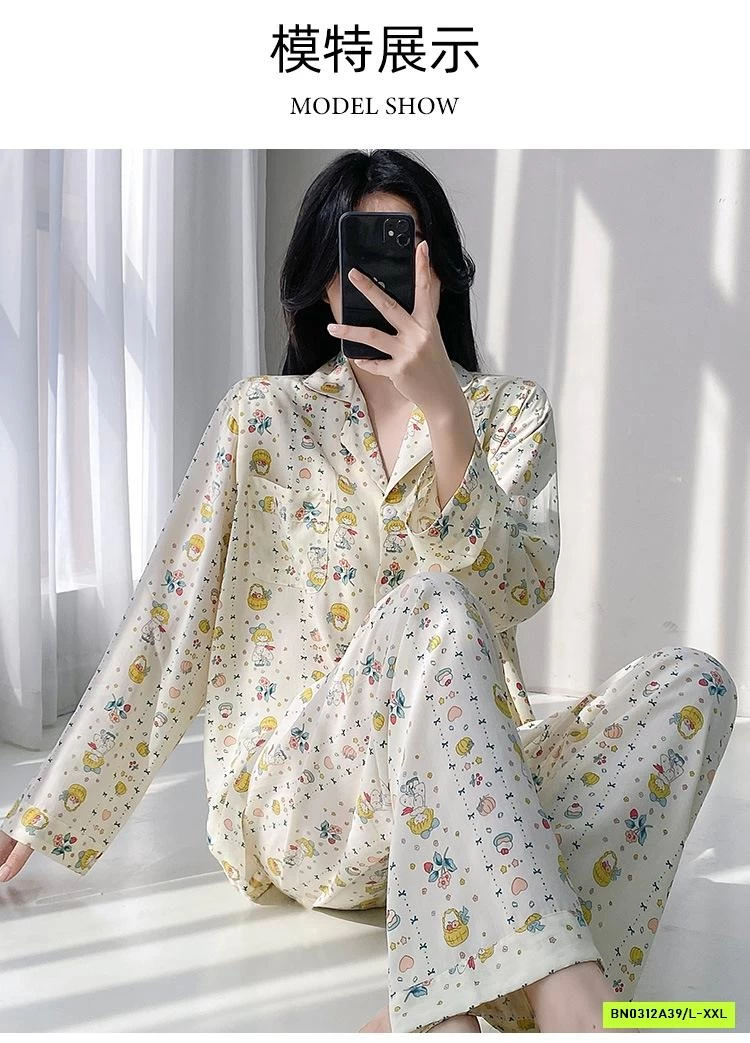 PIZAMA LANH LỤA HỌA TIẾT DÀI TAY