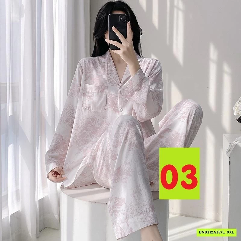 PIZAMA LANH LỤA HỌA TIẾT DÀI TAY