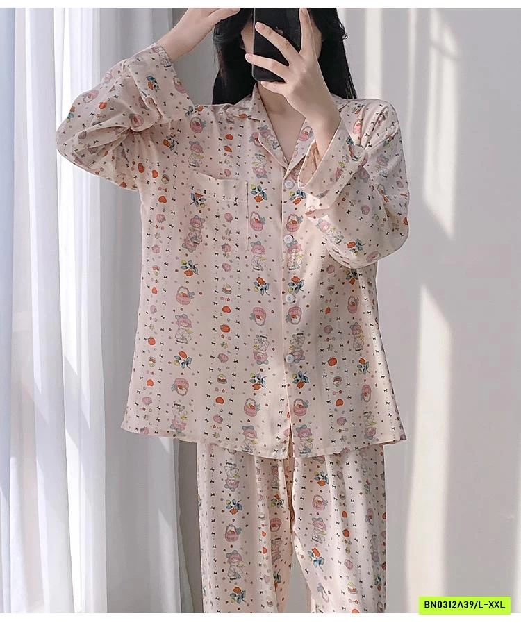 PIZAMA LANH LỤA HỌA TIẾT DÀI TAY