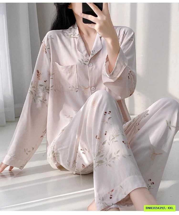 PIZAMA LANH LỤA HỌA TIẾT DÀI TAY