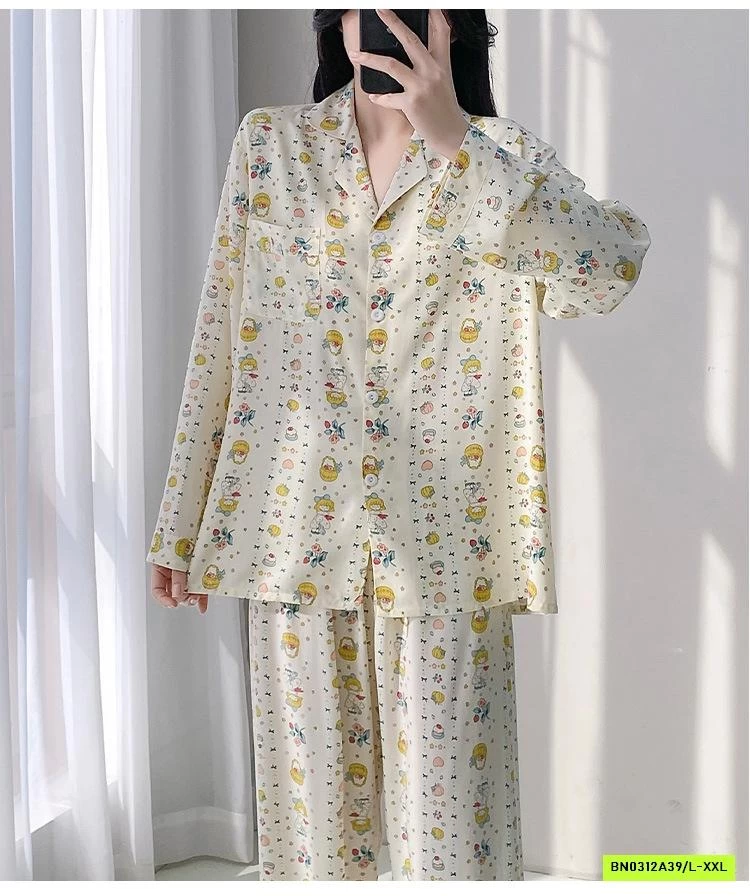 PIZAMA LANH LỤA HỌA TIẾT DÀI TAY