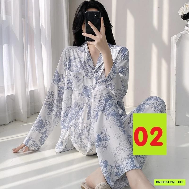 PIZAMA LANH LỤA HỌA TIẾT DÀI TAY