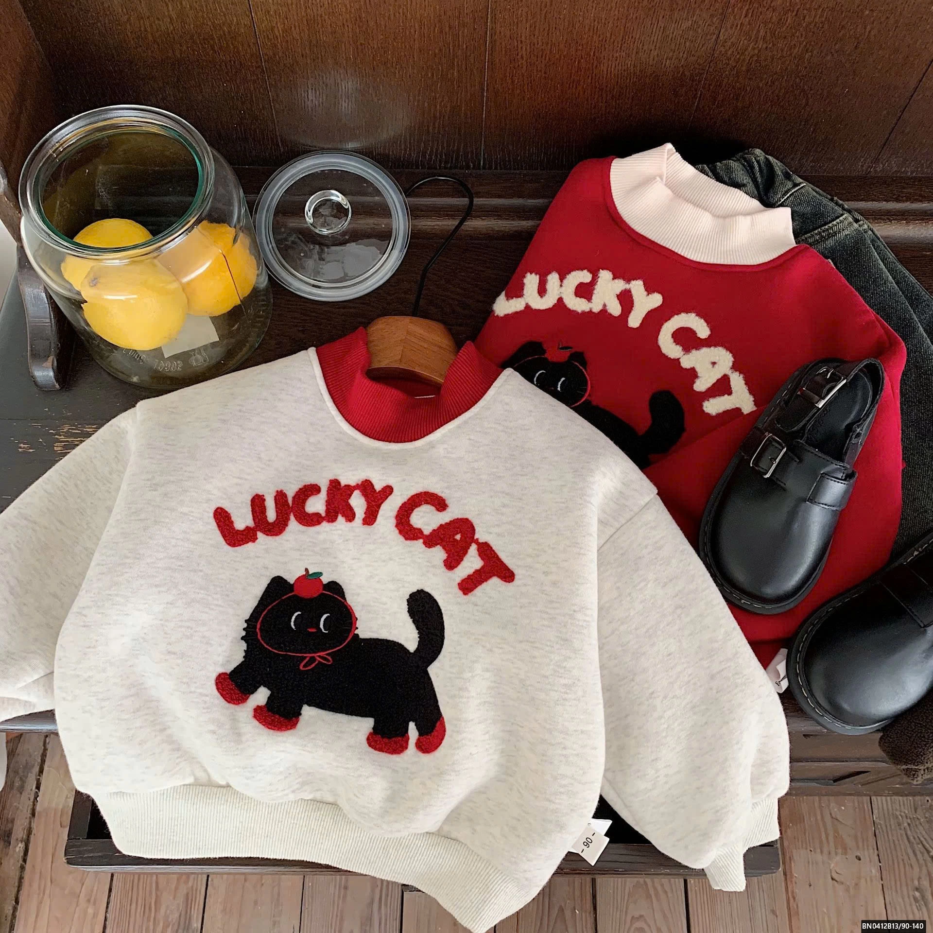 ÁO NỈ LÓT LÔNG CỪU LUCKY CAT