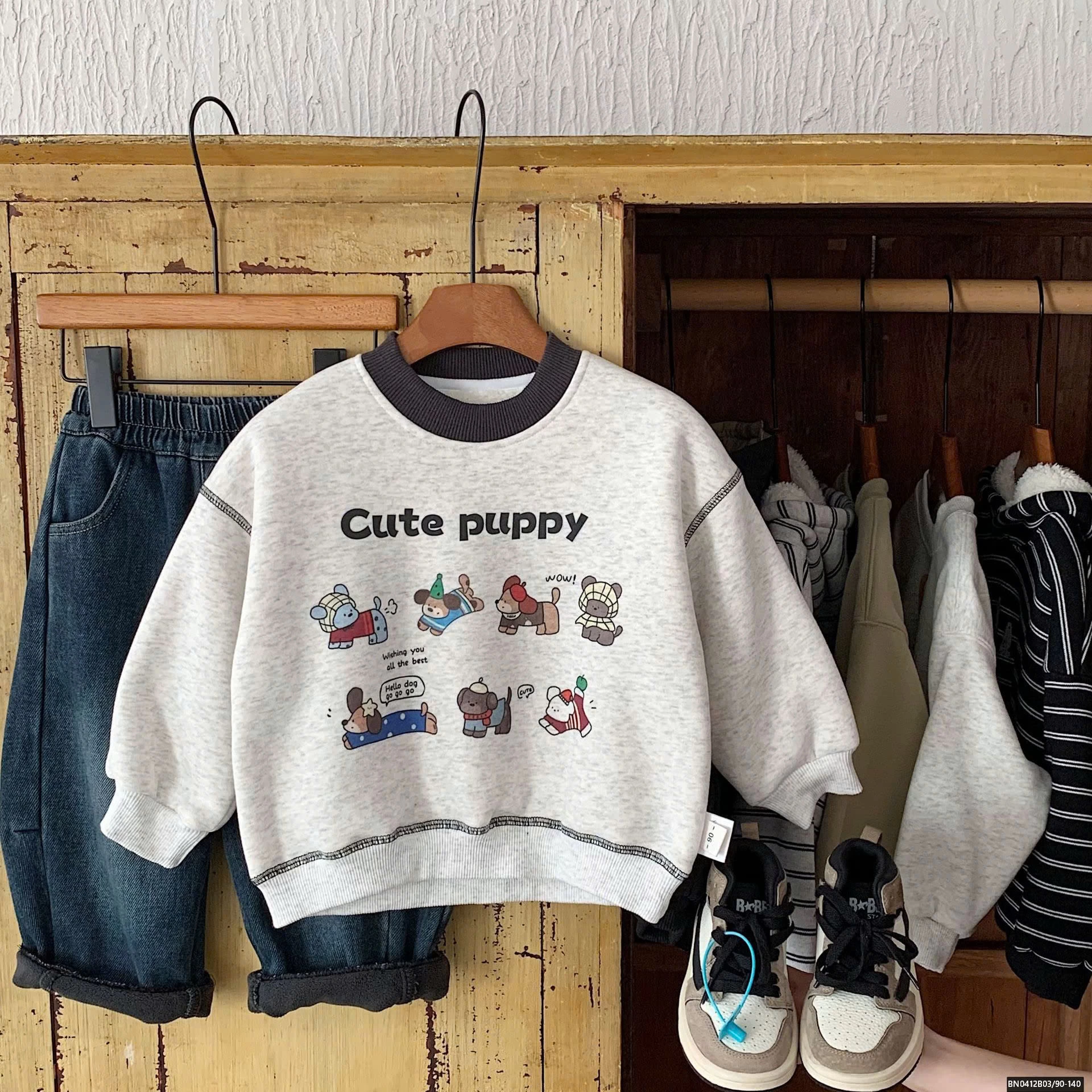 ÁO NỈ HOẠT HÌNH PUUPY LÓT LÔNG CỪU