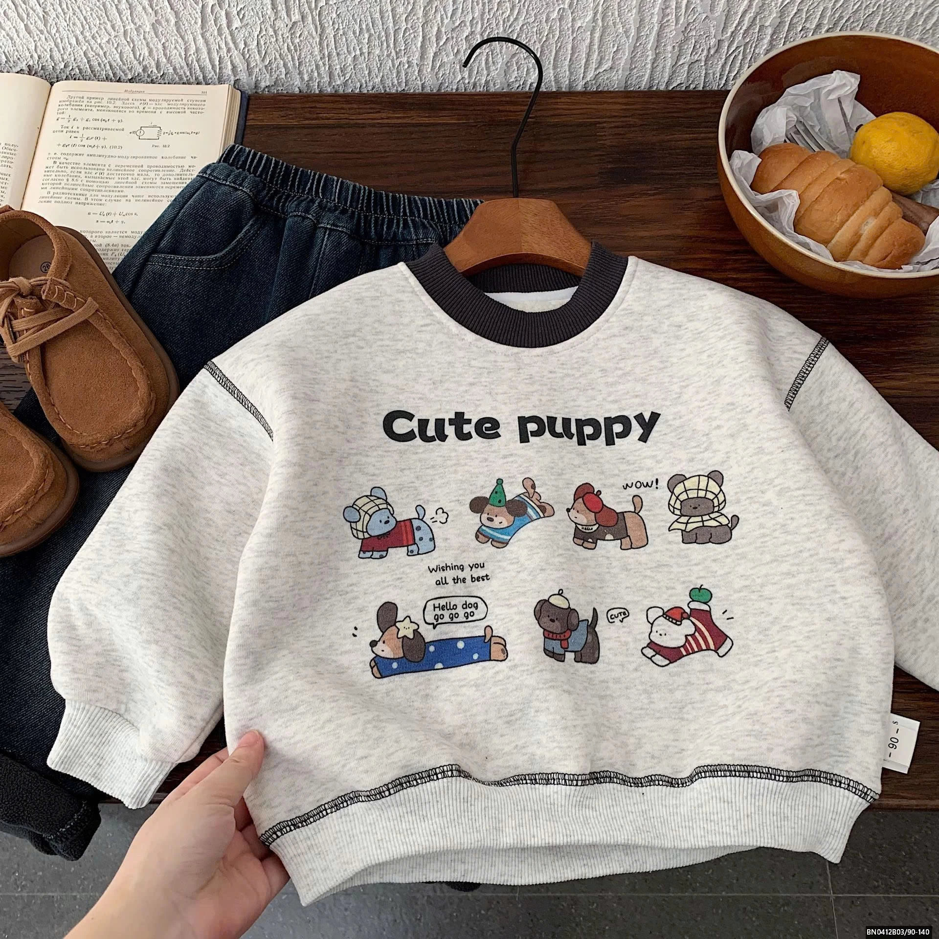 ÁO NỈ HOẠT HÌNH PUUPY LÓT LÔNG CỪU