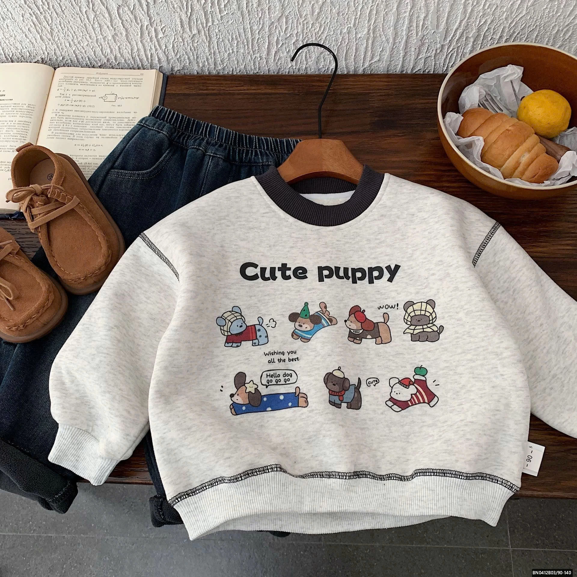 ÁO NỈ HOẠT HÌNH PUUPY LÓT LÔNG CỪU