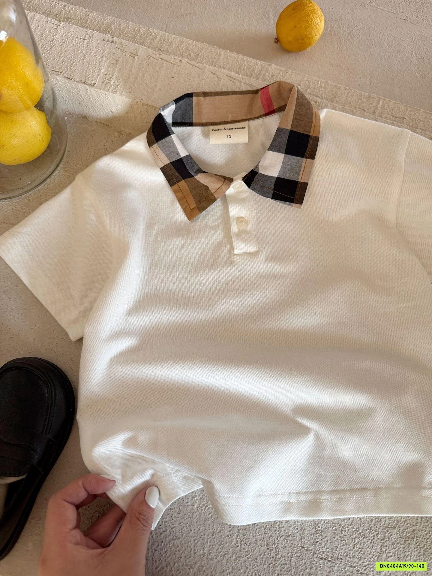 POLO TRẮNG CỔ KẺ CARO MMGGBABY